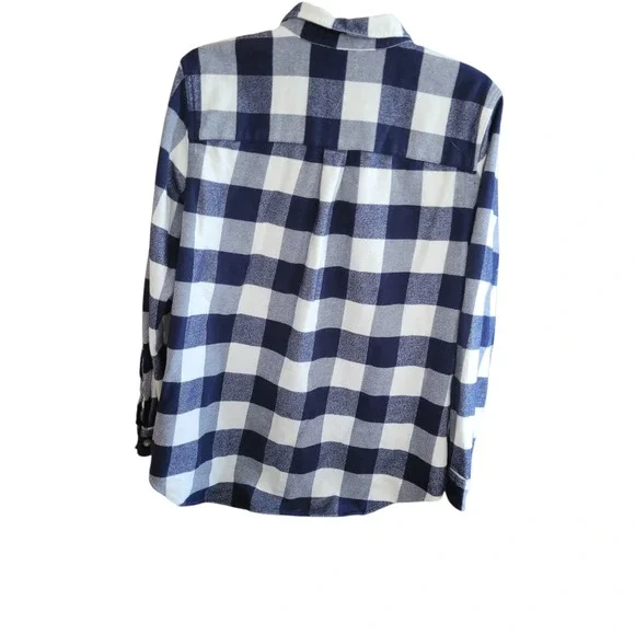LL Bean Womems Flannel Shirt Size XL Navy White Buffalo Plaid Organic Cotton - Picture 3 of 11
